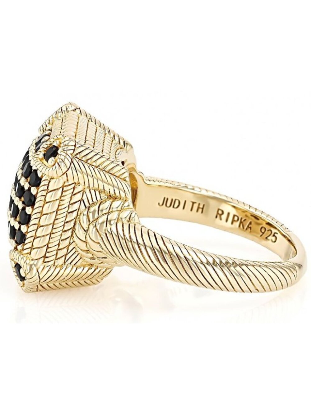 Judith Ripka Ring Size 6 14K Plated 925 Sterling Silver 0.64CTW BLACK SPINEL - Picture 3 of 12
